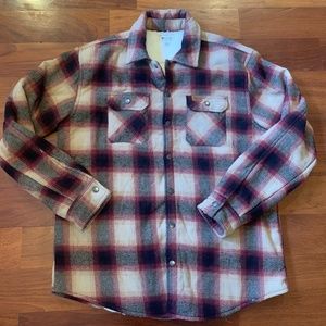 MATIX Men Large Red Cream Plaid Jacket Full Snap Closure Fleece.